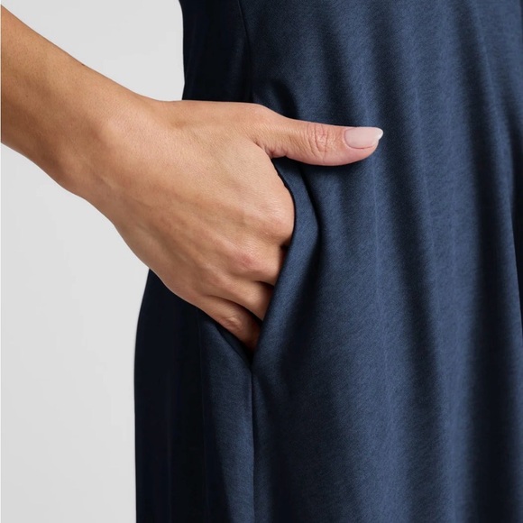 Beyond Yoga Featherweight At The Ready Square Neck Midi Dress- Nocturnal Navy - - Picture 3 of 5